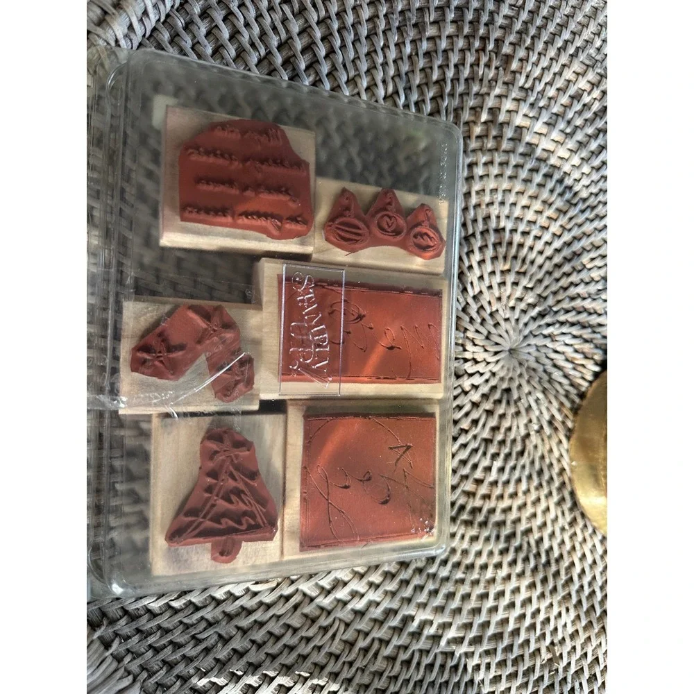 Stampin Up Holiday Spirit Wood Mount Rubber Stamp Set 2003 Christmas 6 Piece EUC